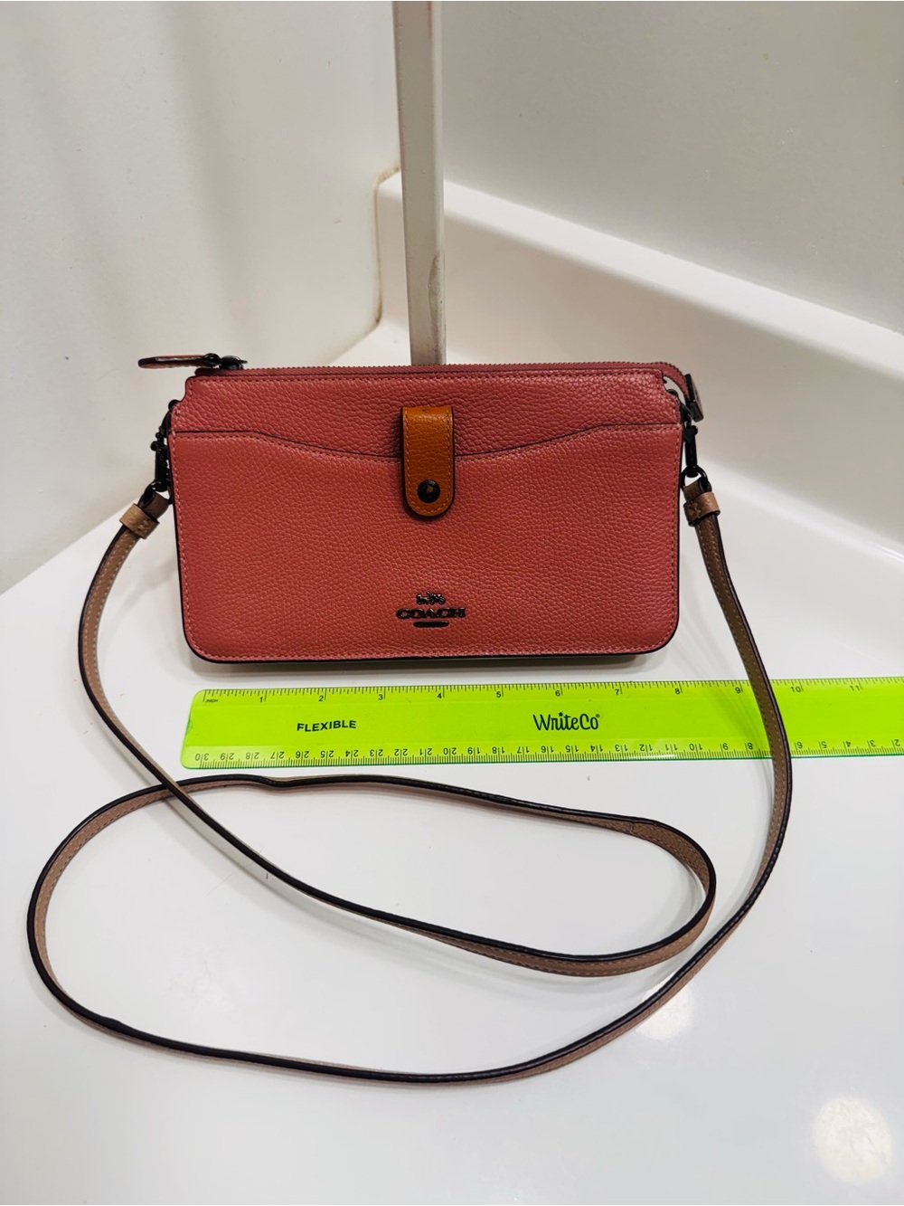 Coach Noa Pebbled Leather Crossbody Wallet - Mauve Pink w/ Tan Trim #31864